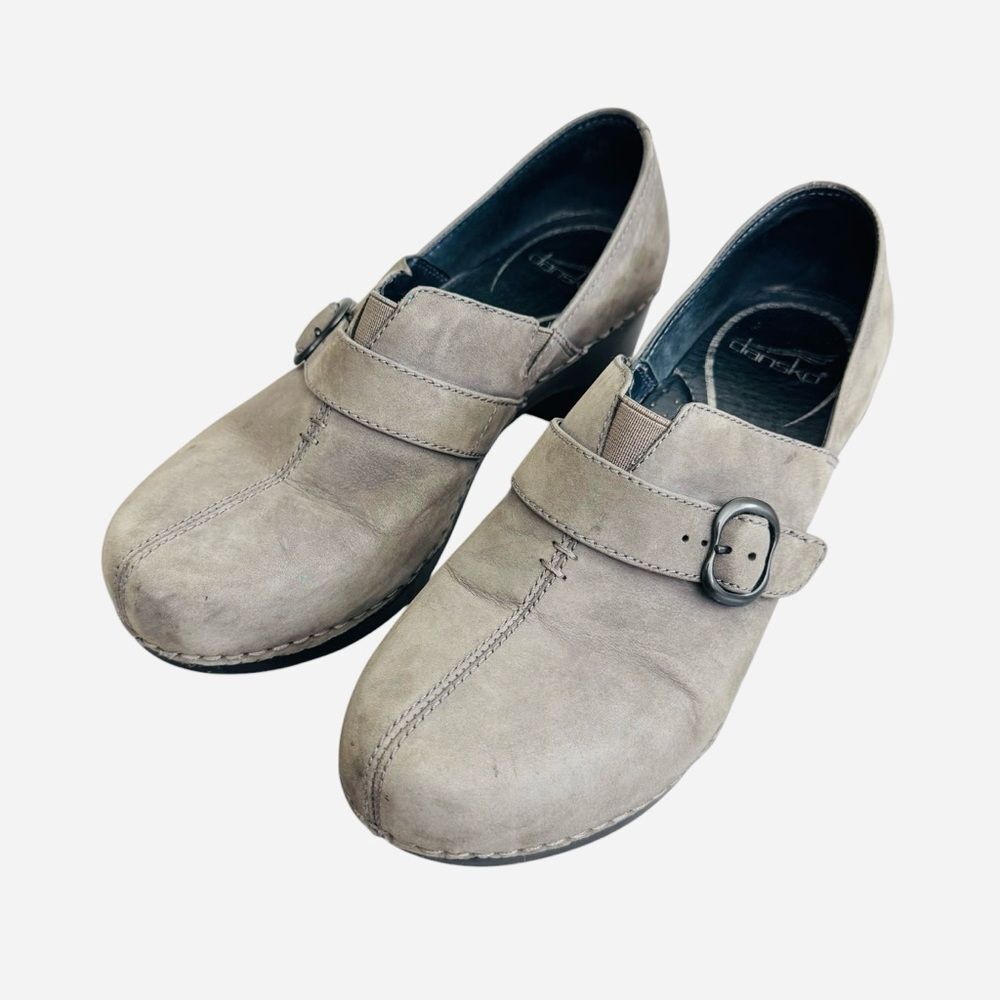 Dansko Tamara Women's Gray Nubuck Round Toe Casual Slip On Wedge Clog Sz 8.5-9